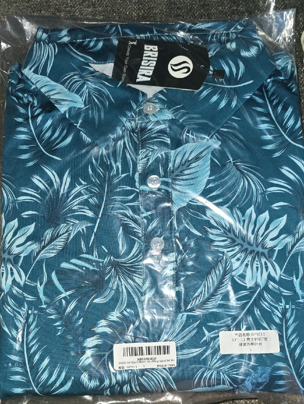 BRISRA Blue Tropical Print Golf Shirt